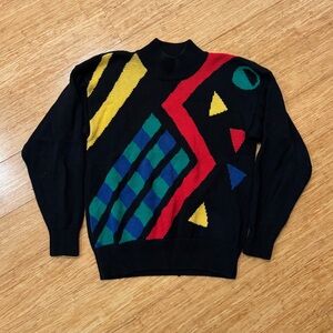 Vintage 1989 I.B. diffusion abstract print black mock neck sweater